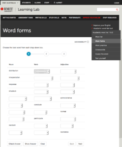 Learning Lab word forms